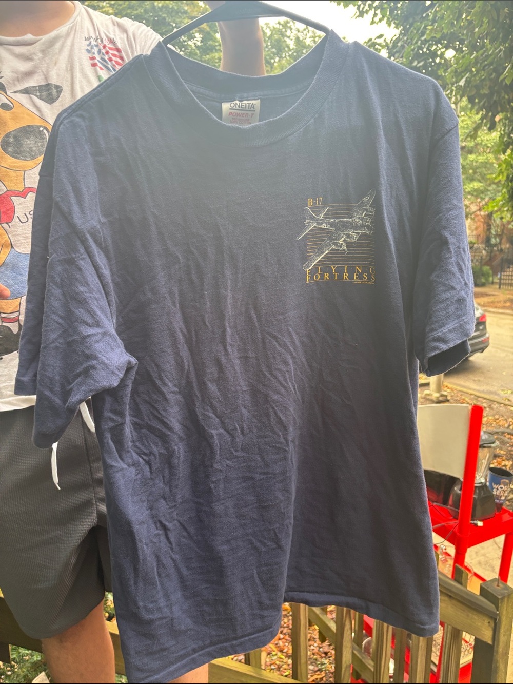 Stitch's Navy Blue Flying Fortress Graphic Short Sleeve Tee
